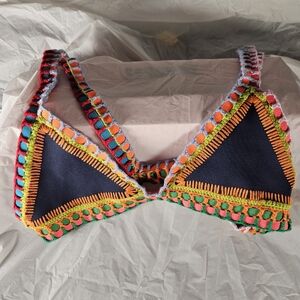 KIINI Navy and Multicolor Crochet Bikini Top